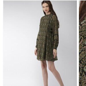 Scotch & Soda dress Women medium Black Printed A-Line Dress Long Sleeve DAMAGE